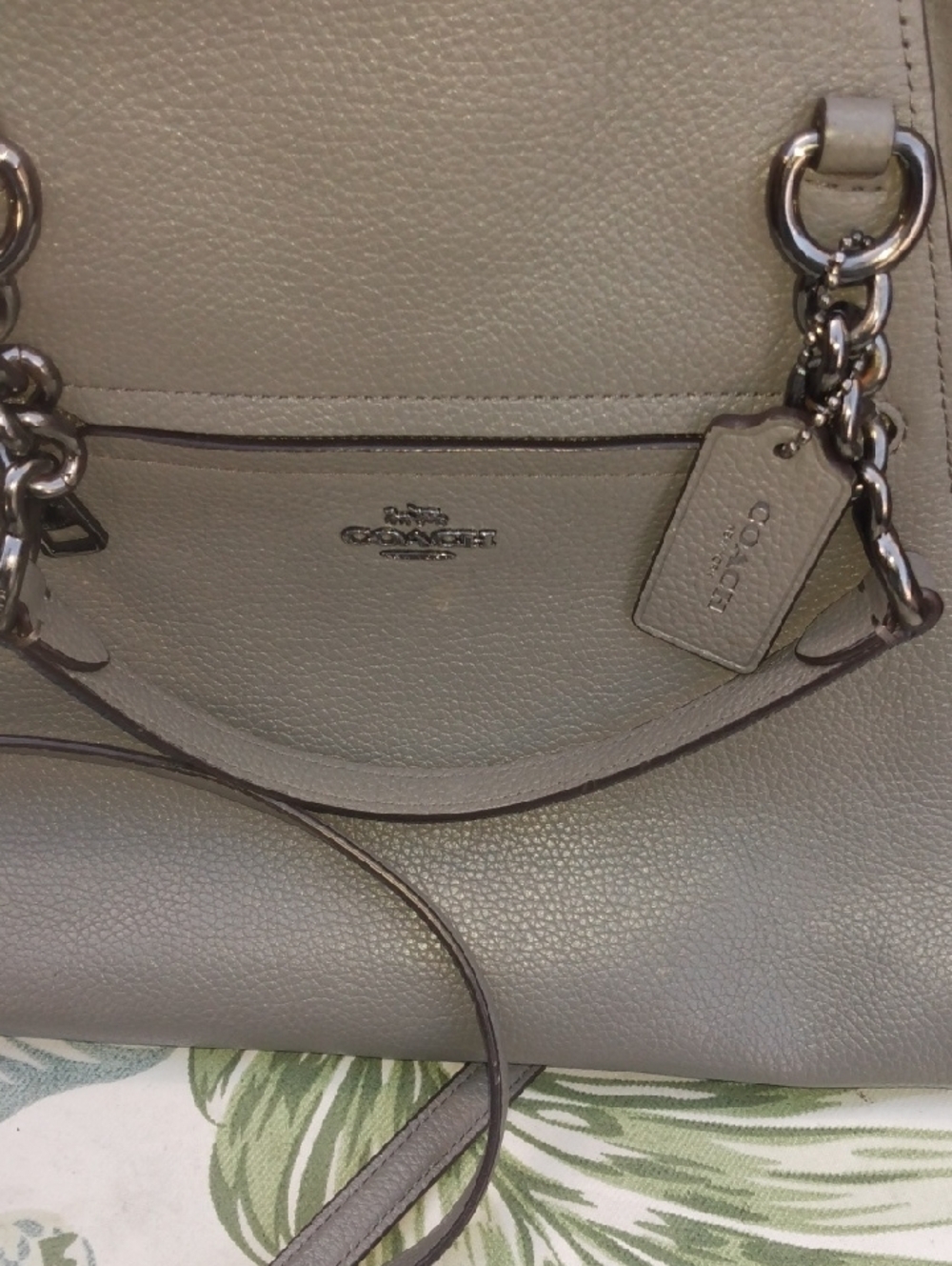 Coach Taupe Gray Leather & Suede Tote with Gunmetal Hardware: Leather Normal Use - Picture 10 of 10